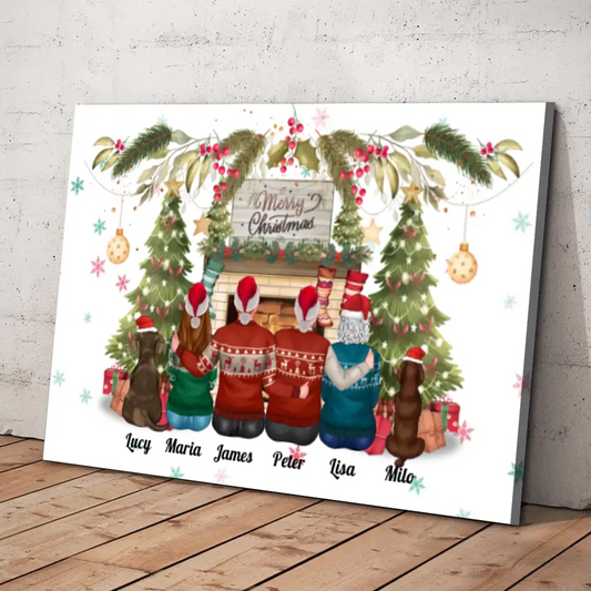 Merry Christmas Family Canvas - Humans & 2 Pets