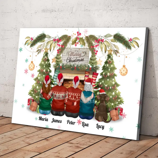 Merry Christmas Family Canvas - Humans & 1 Pet